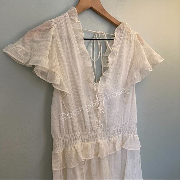 NWT Rebecca Taylor White Gold Ruffle Short Sleeve Fit Flare Mini Dress Large - Picture 14 of 14